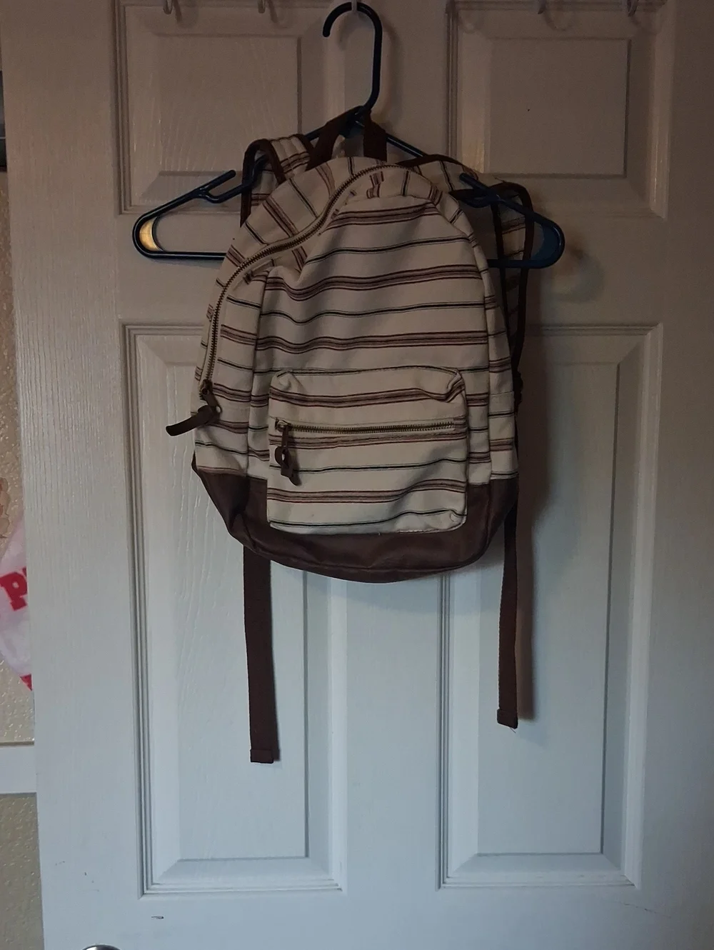 Striped Cream and Brown Everyday Canvas Backpack